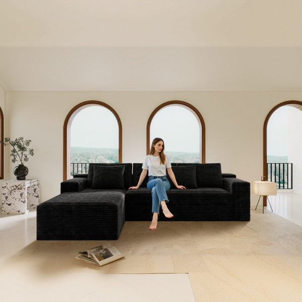 English Elm 98.4*66.9Modular Sectional Sofa Two Piece Corduroy Upholstered Couch for Any Living Space Black - A W3819P562165