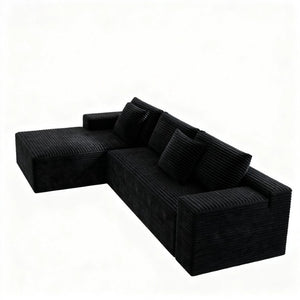 English Elm 98.4*66.9Modular Sectional Sofa Two Piece Corduroy Upholstered Couch for Any Living Space Black - A W3819P562165