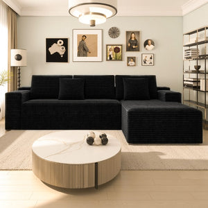 English Elm 98.4*66.9Modular Sectional Sofa Two Piece Corduroy Upholstered Couch for Any Living Space Black - B W3819P588099