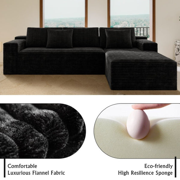 English Elm 98.4*66.9Modular Sectional Sofa Two Piece Corduroy Upholstered Couch for Any Living Space Black - B W3819P588099