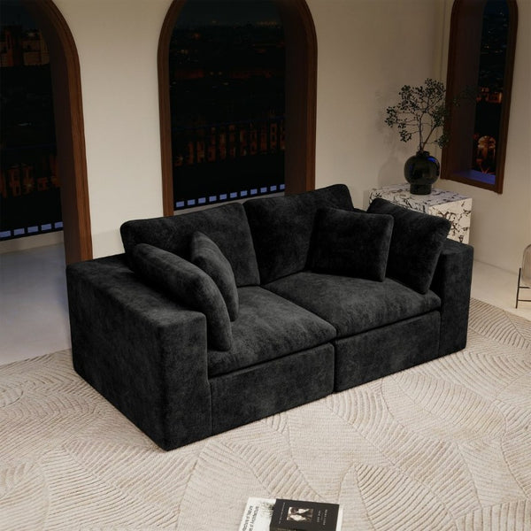 English Elm 78.8*39.4Modular Sectional Sofa Two Piece Corduroy Couch for Living Room Apartment Black W3819S00070