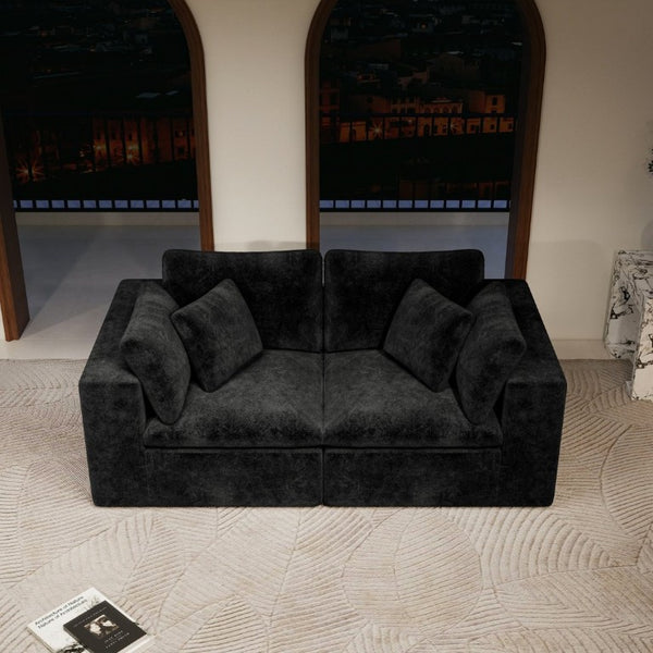 English Elm 78.8*39.4Modular Sectional Sofa Two Piece Corduroy Couch for Living Room Apartment Black W3819S00070