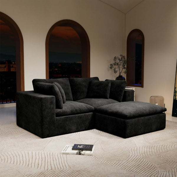 English Elm 78.8*68.9Modular Sectional Sofa Three Piece Corduroy Cloud Comfort Living Room Set Black W3819S00071