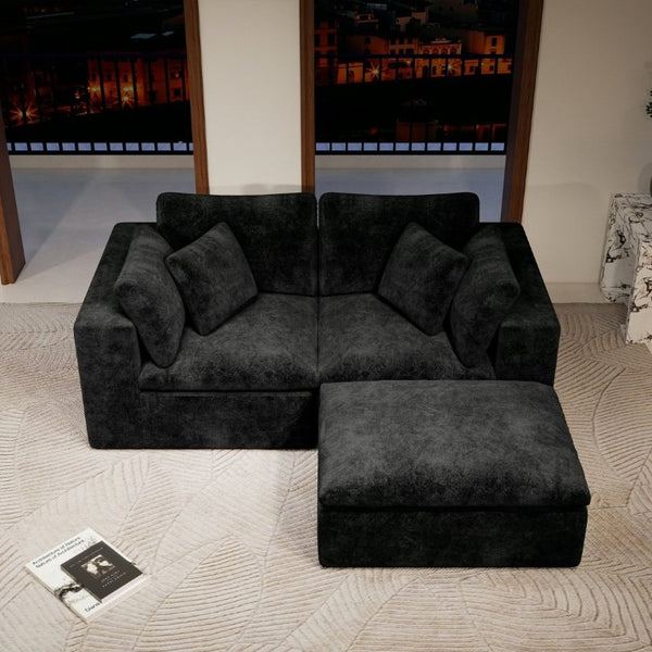 English Elm 78.8*68.9Modular Sectional Sofa Three Piece Corduroy Cloud Comfort Living Room Set Black W3819S00071