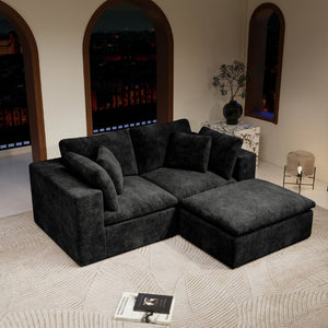 English Elm 78.8*68.9Modular Sectional Sofa Three Piece Corduroy Cloud Comfort Living Room Set Black W3819S00071