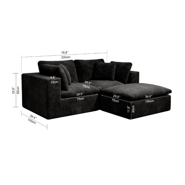 English Elm 78.8*68.9Modular Sectional Sofa Three Piece Corduroy Cloud Comfort Living Room Set Black W3819S00071