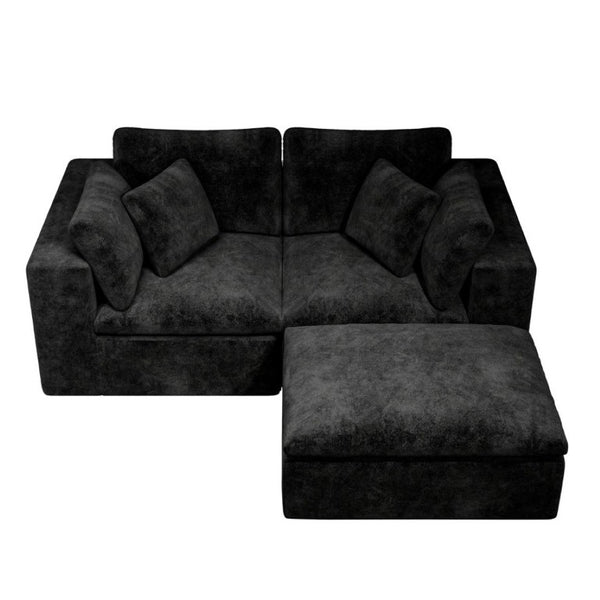 English Elm 78.8*68.9Modular Sectional Sofa Three Piece Corduroy Cloud Comfort Living Room Set Black W3819S00071