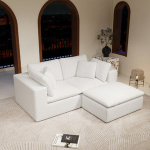 English Elm 78.8*68.9Modular Sectional Sofa Three Piece Corduroy Cloud Comfort Living Room Set White W3819S00083