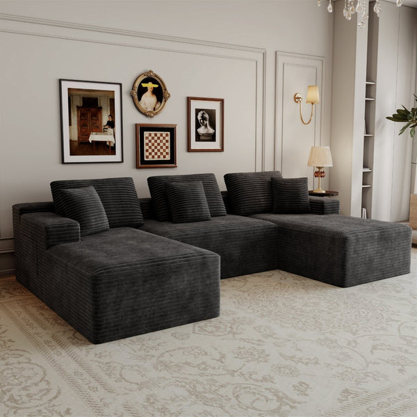 English Elm 118.1*68.9"modular Six Piece Sectional Sofa Plush Corduroy Cloud Comfort Living Room W3819S00160