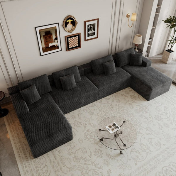 English Elm 165.4*68.9Modular Sectional Sofa 8 Piece Plush Corduroy Living Room Couch No Assembly W3819S00162