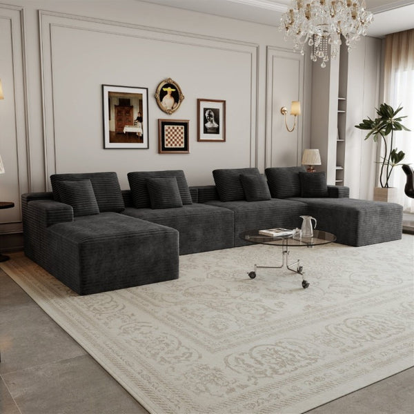 English Elm 165.4*68.9Modular Sectional Sofa 8 Piece Plush Corduroy Living Room Couch No Assembly W3819S00162