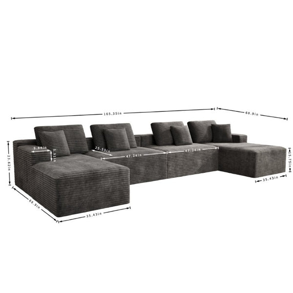 English Elm 165.4*68.9Modular Sectional Sofa 8 Piece Plush Corduroy Living Room Couch No Assembly W3819S00162