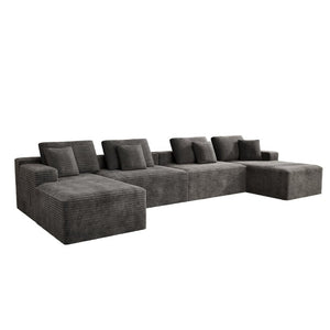 English Elm 165.4*68.9Modular Sectional Sofa 8 Piece Plush Corduroy Living Room Couch No Assembly W3819S00162