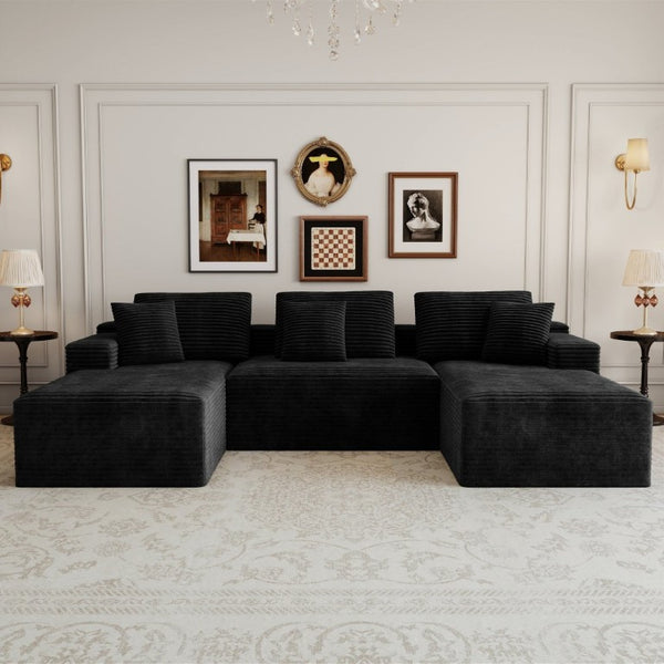 English Elm 118.1*68.9Modular Six Piece Corduroy Sectional Sofa No Assembly Plush Living Room W3819S00164