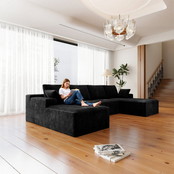 English Elm 131.9*68.9"modular Four Piece Corduroy Sectional Sofa with Reversible Chaise No Assembly W3819S00166