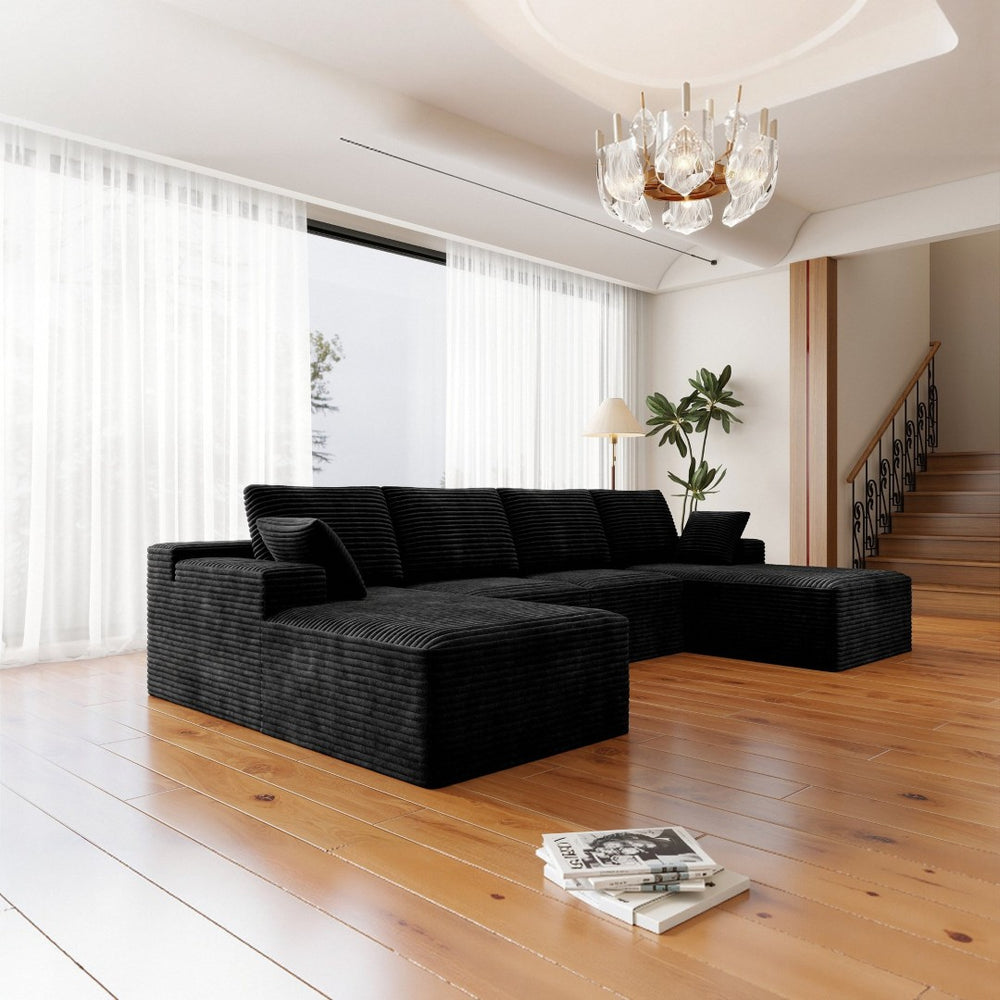 English Elm 131.9*68.9"modular Four Piece Corduroy Sectional Sofa with Reversible Chaise No Assembly W3819S00166