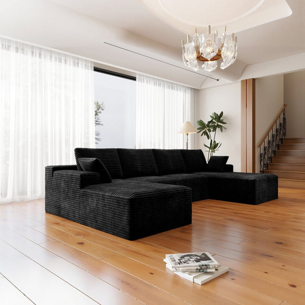 English Elm 131.9*68.9"modular Four Piece Corduroy Sectional Sofa with Reversible Chaise No Assembly W3819S00166
