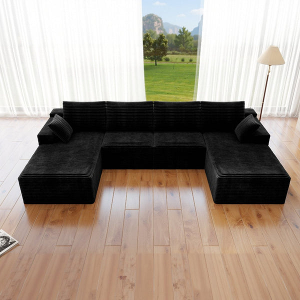 English Elm 131.9*68.9"modular Four Piece Corduroy Sectional Sofa with Reversible Chaise No Assembly W3819S00166