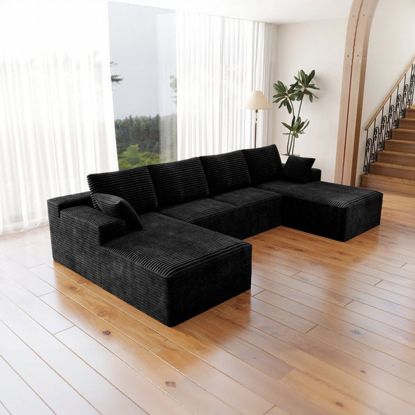 English Elm 131.9*68.9"modular Four Piece Corduroy Sectional Sofa with Reversible Chaise No Assembly W3819S00166