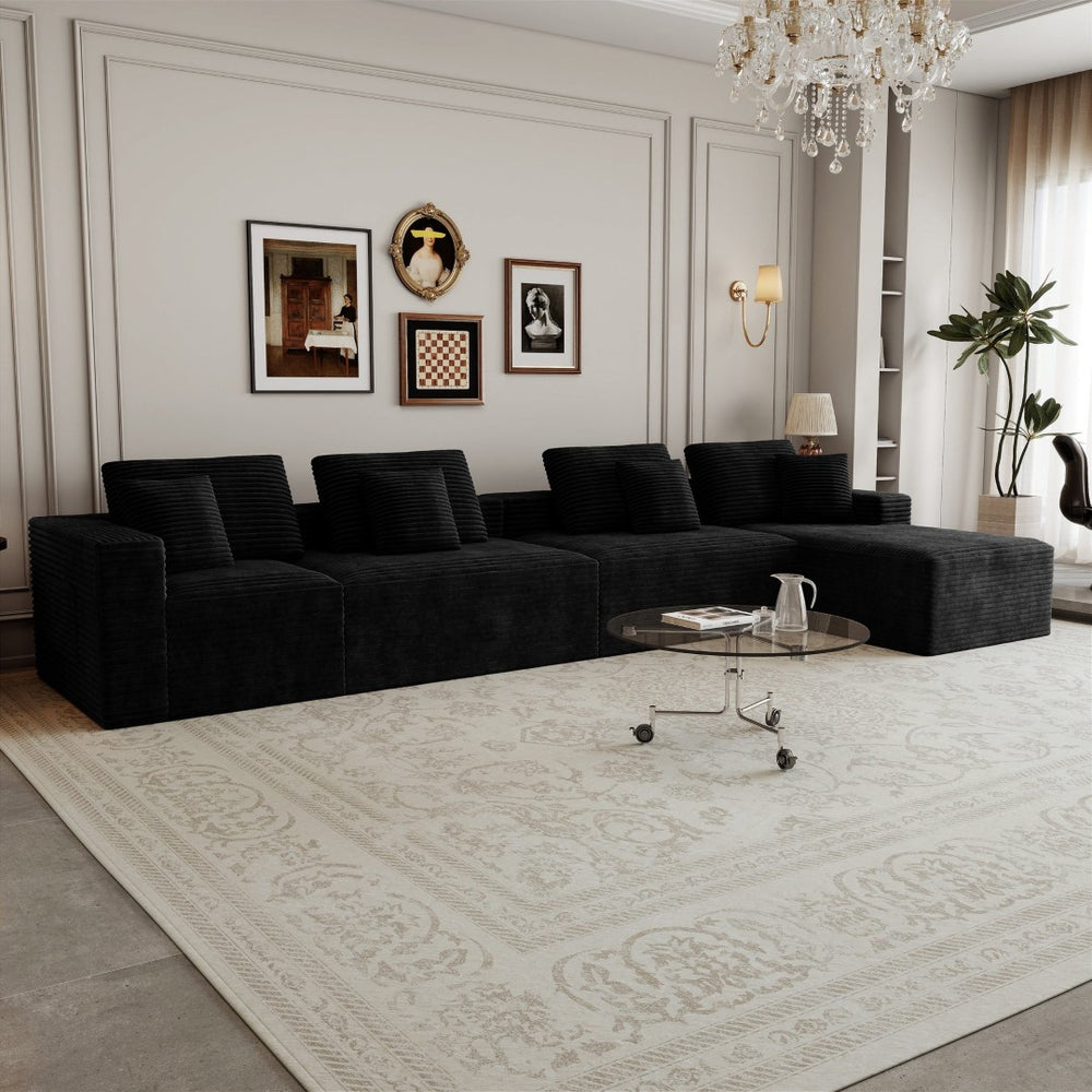 English Elm 165.3*68.9"modular Seven Piece Corduroy Sectional Plush Low Profile Sofa for Living Rooms W3819S00168