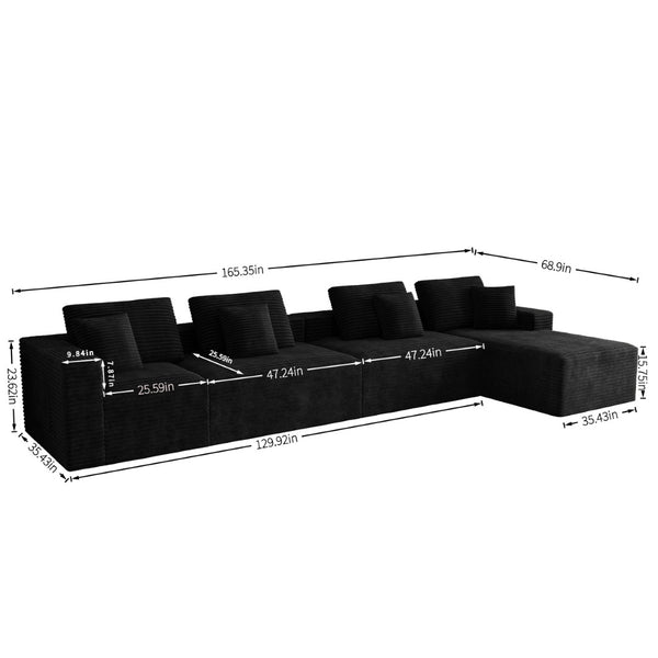 English Elm 165.3*68.9"modular Seven Piece Corduroy Sectional Plush Low Profile Sofa for Living Rooms W3819S00168
