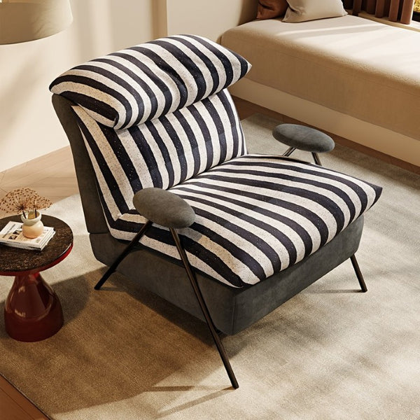 English Elm Minimalist Accent Chair Solid Wood Frame Microfiber Leather Ergonomic Lumbar Support Grey Striped Velvet W3820P543771