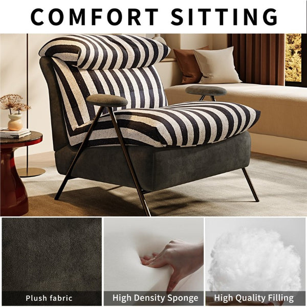 English Elm Minimalist Accent Chair Solid Wood Frame Microfiber Leather Ergonomic Lumbar Support Grey Striped Velvet W3820P543771
