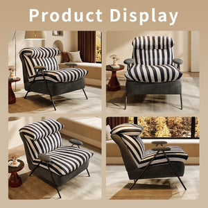 English Elm Minimalist Accent Chair Solid Wood Frame Microfiber Leather Ergonomic Lumbar Support Grey Striped Velvet W3820P543771