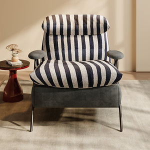 English Elm Minimalist Accent Chair Solid Wood Frame Microfiber Leather Ergonomic Lumbar Support Grey Striped Velvet W3820P543771