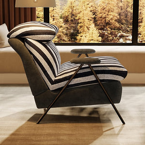 English Elm Minimalist Accent Chair Solid Wood Frame Microfiber Leather Ergonomic Lumbar Support Grey Striped Velvet W3820P543771
