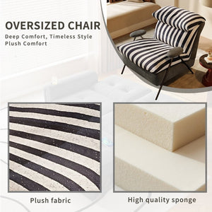 English Elm Minimalist Accent Chair Solid Wood Frame Microfiber Leather Ergonomic Lumbar Support Grey Striped Velvet W3820P543771