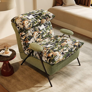 English Elm Minimalist Accent Chair Solid Wood Frame Microfiber Leather Ergonomic Lumbar Support Pattern Chenille W3820P543773