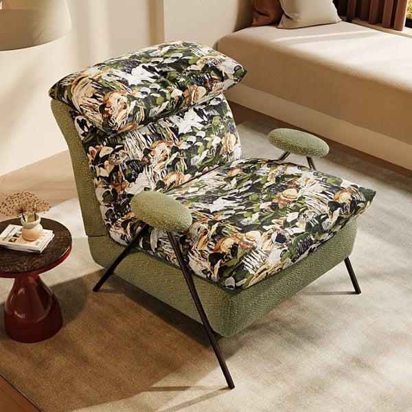 English Elm Minimalist Accent Chair Solid Wood Frame Microfiber Leather Ergonomic Lumbar Support Pattern Chenille W3820P543773