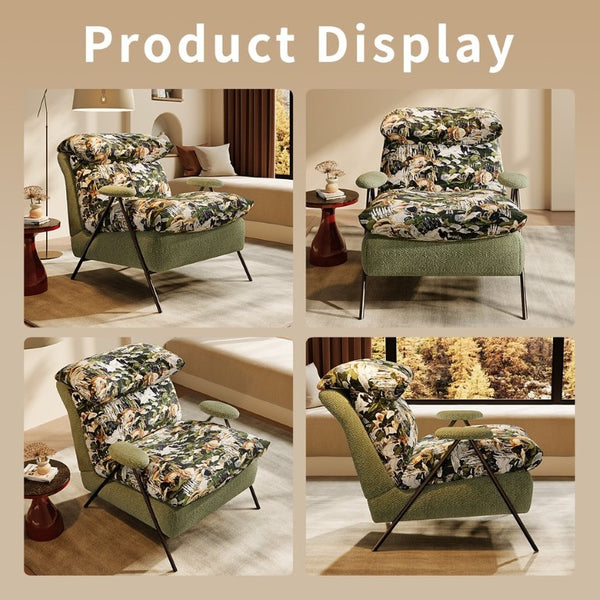 English Elm Minimalist Accent Chair Solid Wood Frame Microfiber Leather Ergonomic Lumbar Support Pattern Chenille W3820P543773