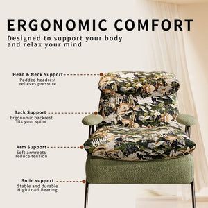 English Elm Minimalist Accent Chair Solid Wood Frame Microfiber Leather Ergonomic Lumbar Support Pattern Chenille W3820P543773