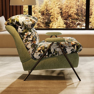 English Elm Minimalist Accent Chair Solid Wood Frame Microfiber Leather Ergonomic Lumbar Support Pattern Chenille W3820P543773