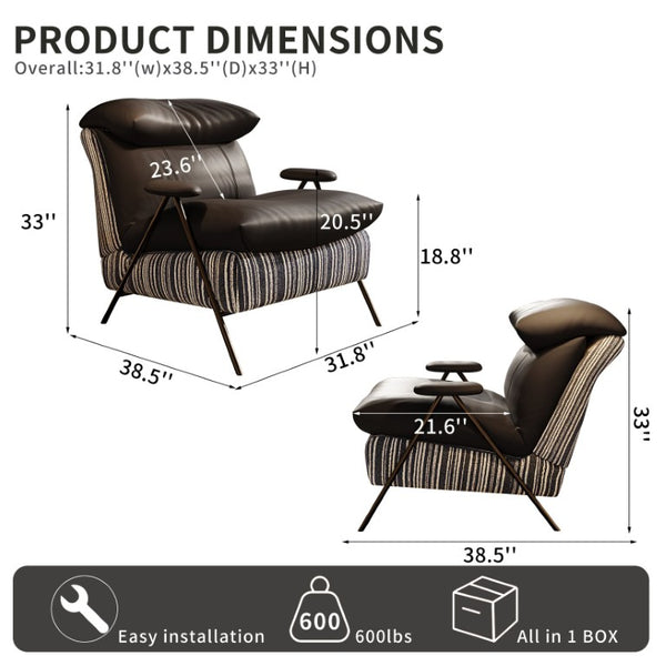 English Elm Minimalist Accent Chair Solid Wood Frame Microfiber Leather Ergonomic Lumbar Support Black Velvet W3820P543774