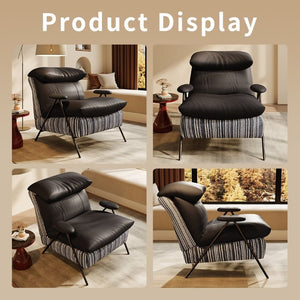 English Elm Minimalist Accent Chair Solid Wood Frame Microfiber Leather Ergonomic Lumbar Support Black Velvet W3820P543774