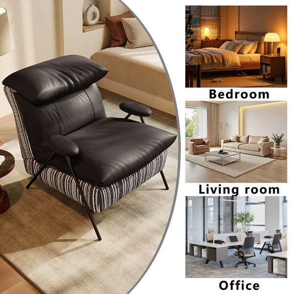 English Elm Minimalist Accent Chair Solid Wood Frame Microfiber Leather Ergonomic Lumbar Support Black Velvet W3820P543774