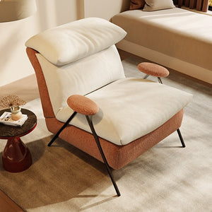 English Elm Minimalist Accent Chair Solid Wood Frame Microfiber Leather Ergonomic Lumbar Support Beige Chenille W3820P543775
