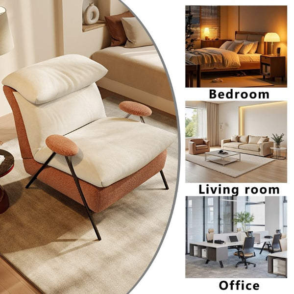 English Elm Minimalist Accent Chair Solid Wood Frame Microfiber Leather Ergonomic Lumbar Support Beige Chenille W3820P543775
