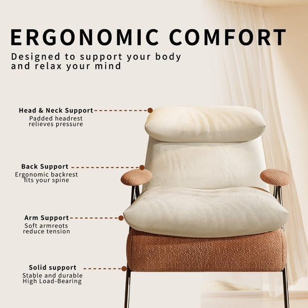 English Elm Minimalist Accent Chair Solid Wood Frame Microfiber Leather Ergonomic Lumbar Support Beige Chenille W3820P543775