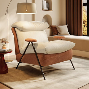 English Elm Minimalist Accent Chair Solid Wood Frame Microfiber Leather Ergonomic Lumbar Support Beige Chenille W3820P543775