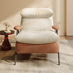English Elm Minimalist Accent Chair Solid Wood Frame Microfiber Leather Ergonomic Lumbar Support Beige Chenille W3820P543775