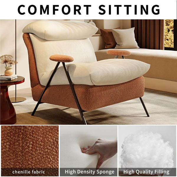 English Elm Minimalist Accent Chair Solid Wood Frame Microfiber Leather Ergonomic Lumbar Support Beige Chenille W3820P543775