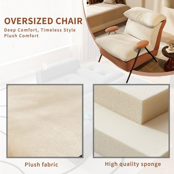 English Elm Minimalist Accent Chair Solid Wood Frame Microfiber Leather Ergonomic Lumbar Support Beige Chenille W3820P543775