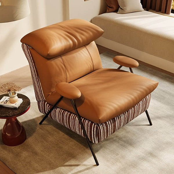 English Elm Minimalist Accent Chair Solid Wood Frame Microfiber Leather Ergonomic Lumbar Support Orange Velvet W3820P543776