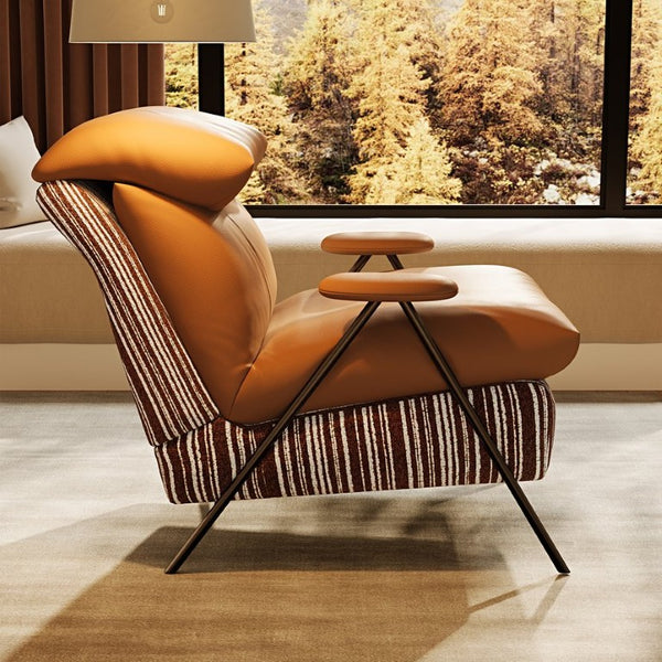 English Elm Minimalist Accent Chair Solid Wood Frame Microfiber Leather Ergonomic Lumbar Support Orange Velvet W3820P543776