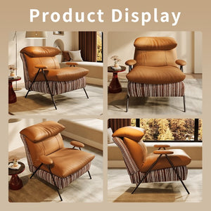 English Elm Minimalist Accent Chair Solid Wood Frame Microfiber Leather Ergonomic Lumbar Support Orange Velvet W3820P543776
