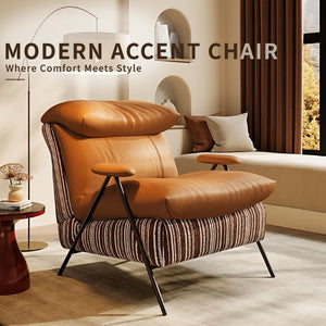 English Elm Minimalist Accent Chair Solid Wood Frame Microfiber Leather Ergonomic Lumbar Support Orange Velvet W3820P543776